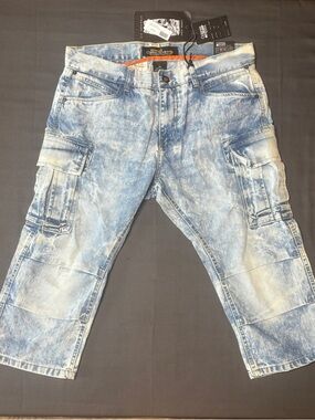 Copper Rivet Light Sand Blue Wash Cargo Denim Shorts Straight Fit